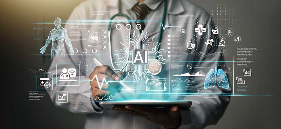 Det står "AI" i mitten och så visar det hur det påverkar