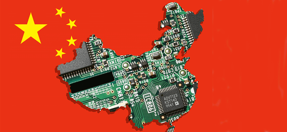 A printed circuit board in the shape of China.